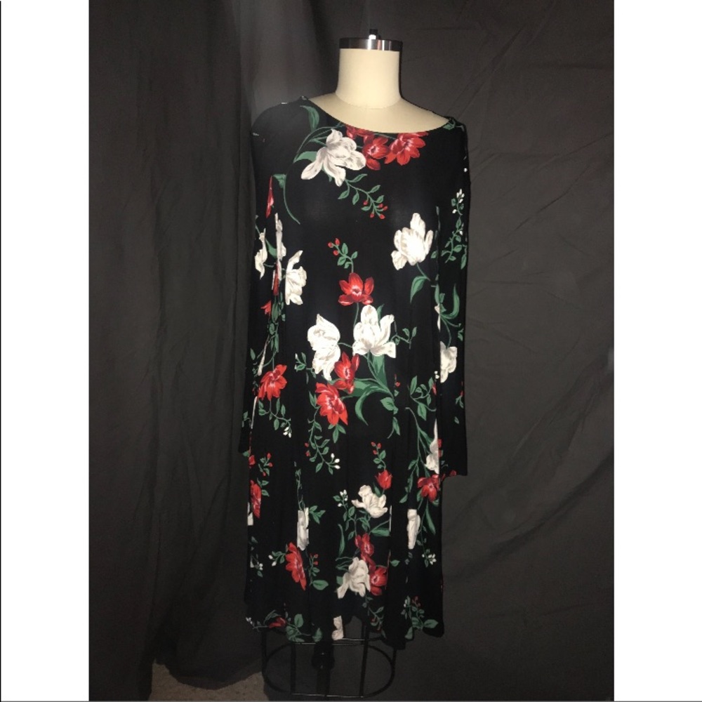 Floral Long-Sleeved Jersey Swing Dress